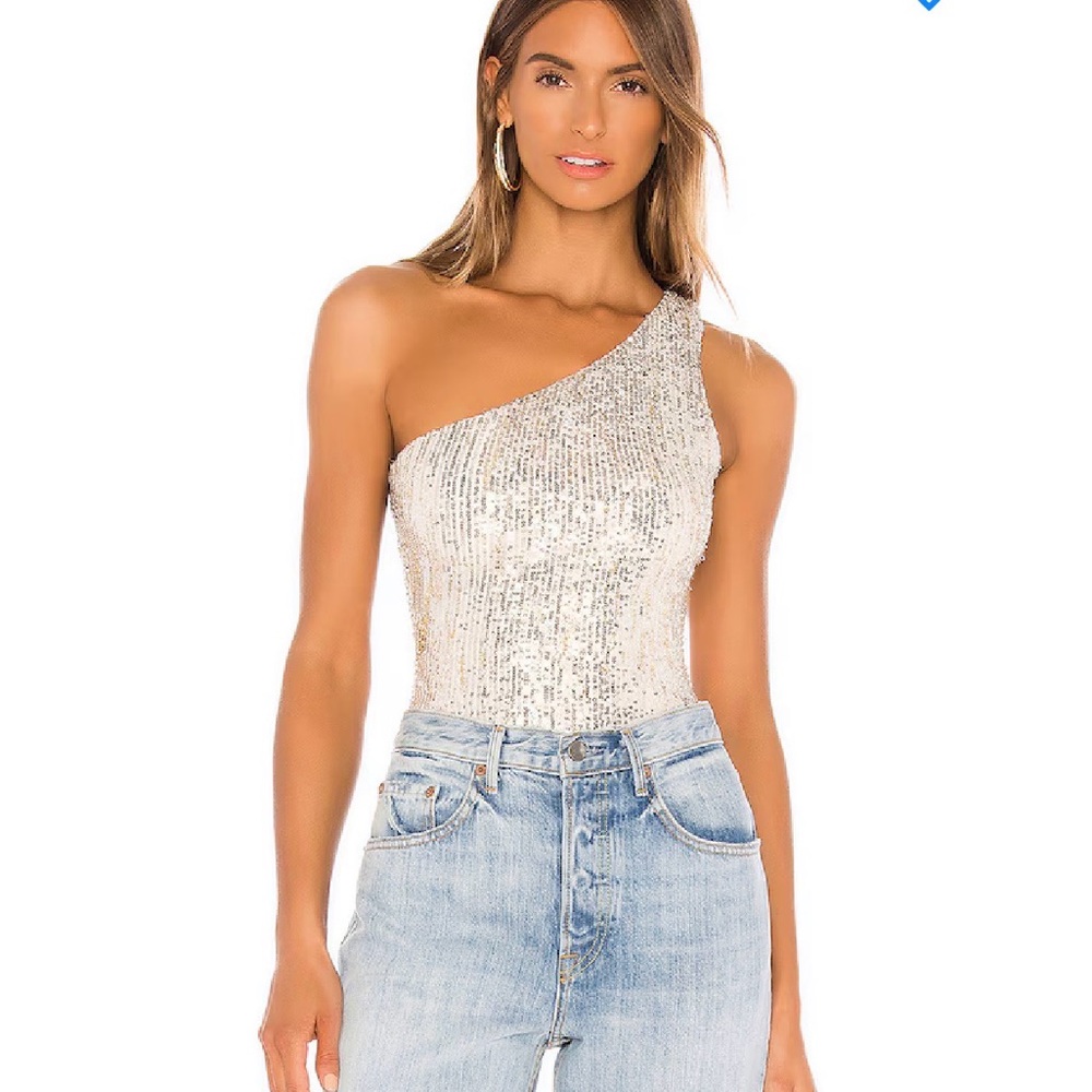 RED Superdown Sequin One Shoulder Bodysuit Size S Party Night Out NWOT